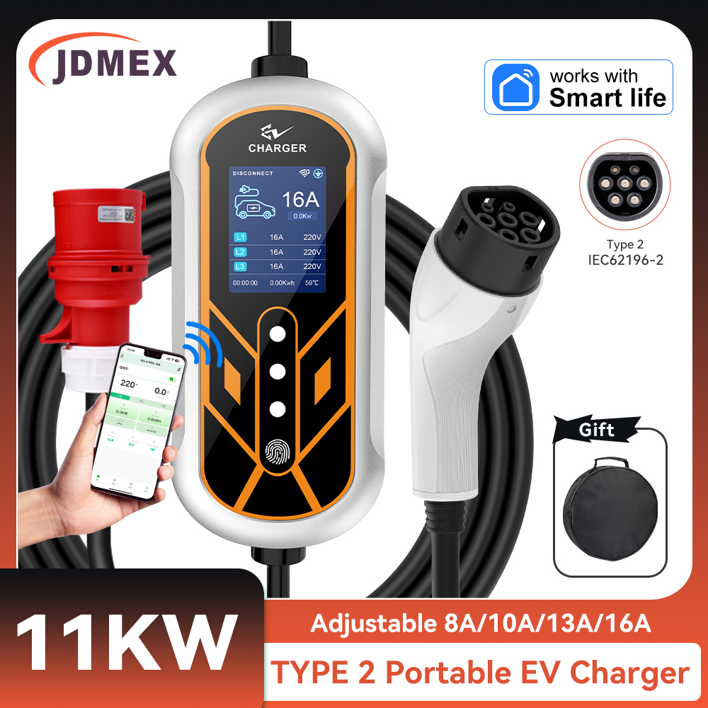 Type 2 Portable Ev Charger 11Kw Cee - Pengisi Daya JDMEX 11KW Type2 EV