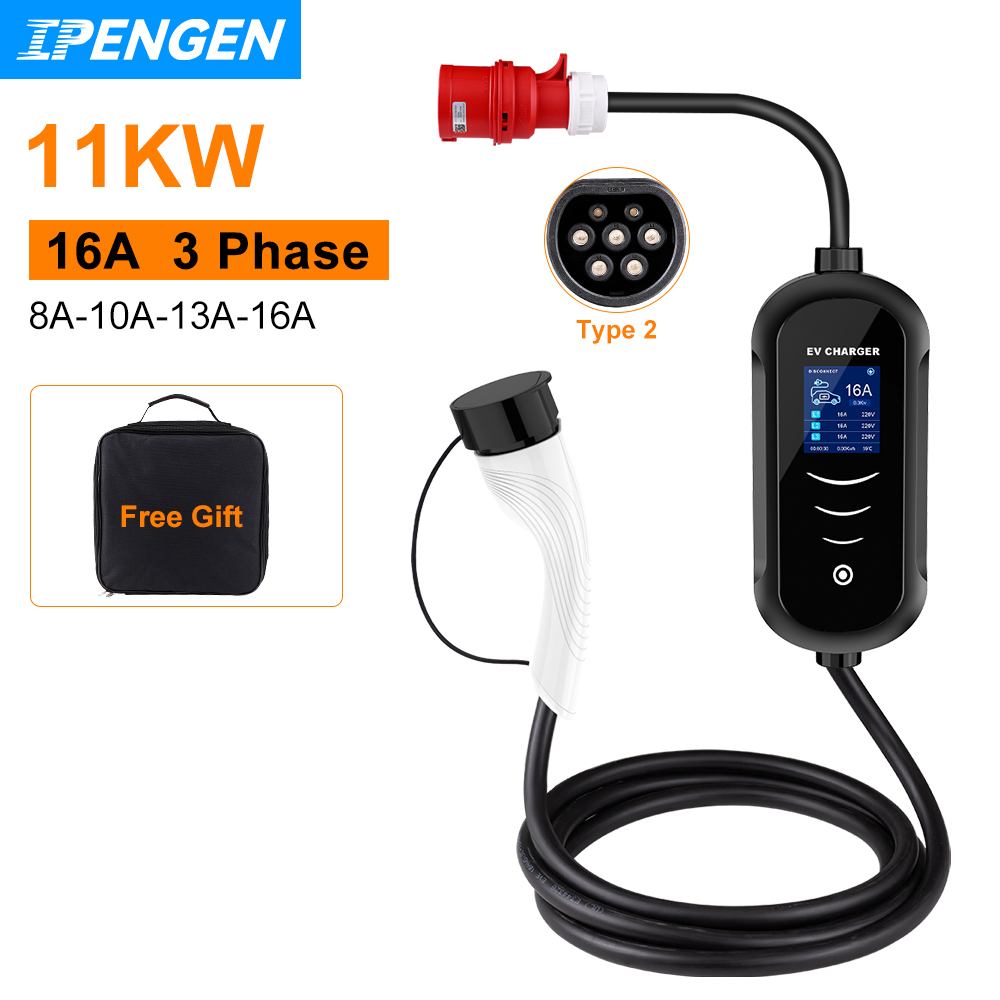 Type 2 Portable Ev Charger 11Kw Cee - IPENGEN pengisi daya portabel 11KW 16A