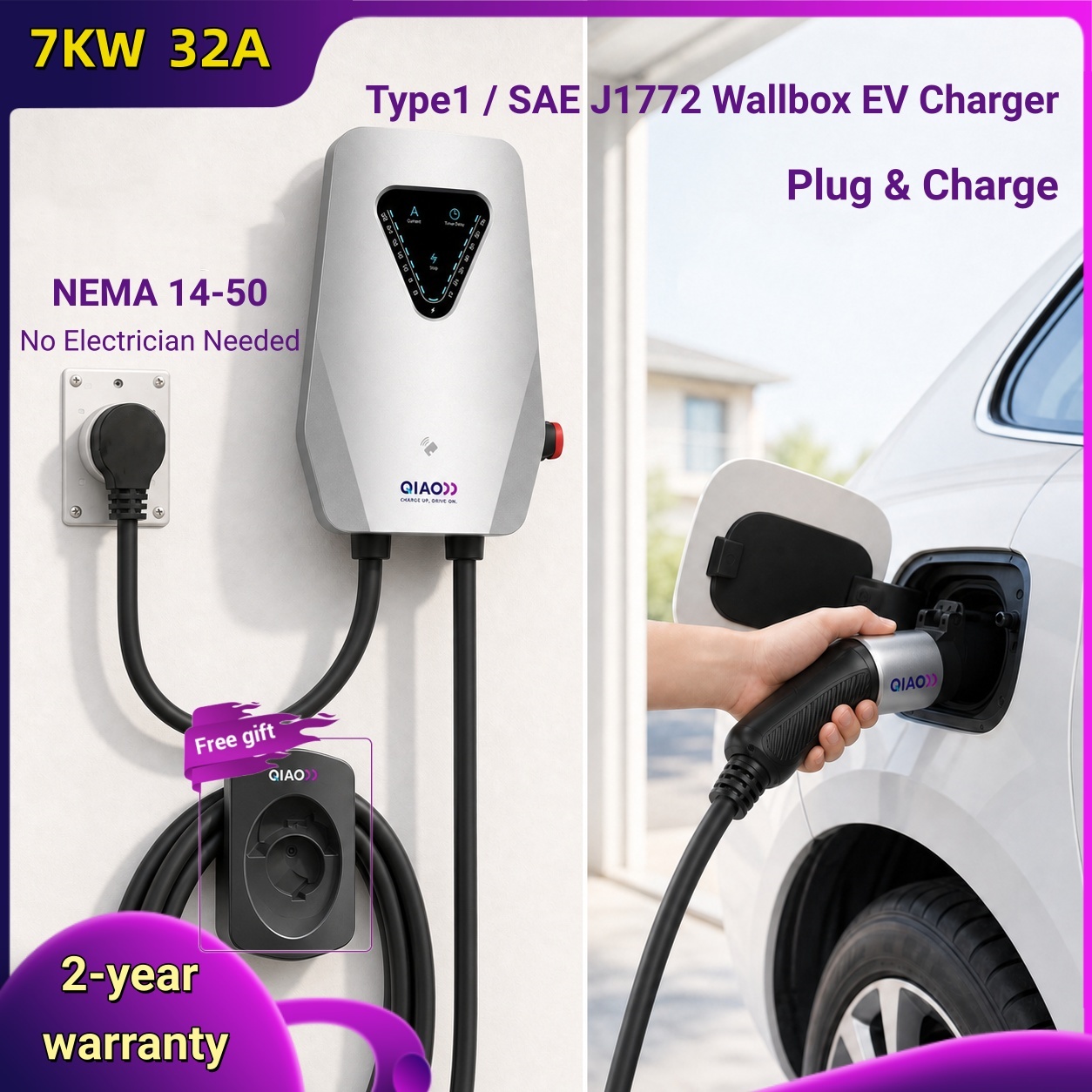 Pengisi Daya EV Wallbox 7KW 32 - J1772 Evse 32A Level 2 Charger ulasan dan harga